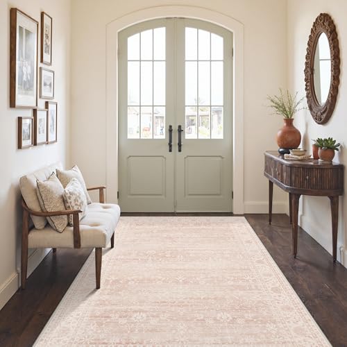 Pink 5x7 Area Rug - Washable Non-Slip Vintage Floral Rug for Living Room - Pink / 5' x 7'