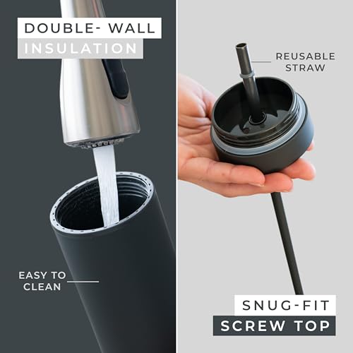 STRATA CUPS 16oz Black Skinny Tumbler Set of 12 with Lids & Straws – Double Wall, Matte Finish