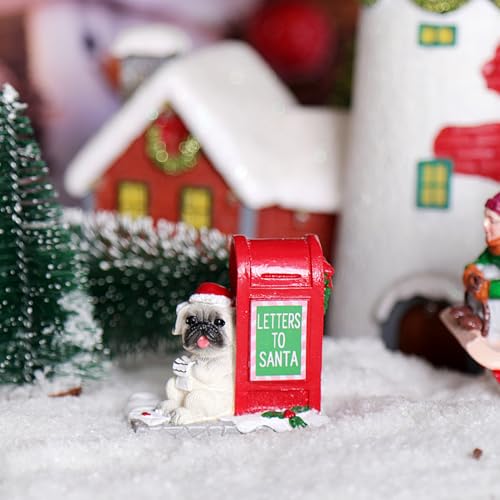 Christmas Village Accessories Ornaments Resin Puppy Read Letters from Santa Christmas Village Sets Decoration for Xmas Festival Holiday