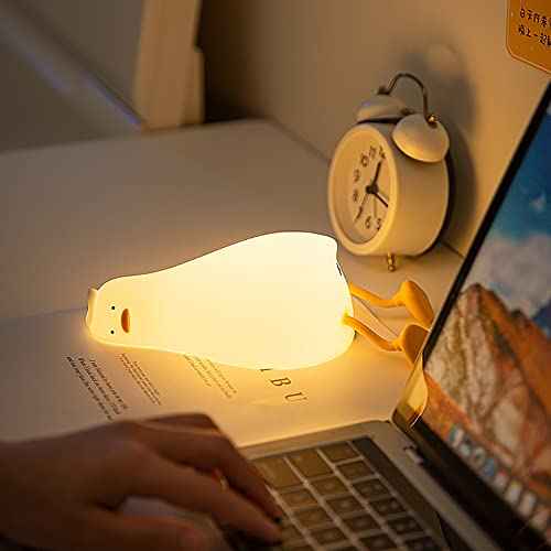 WETSTAR Lying Flat Duck Night Light, LED Squishy Duck Lamp, Cute Light Up Duck, Silicone Dimmable Nursery Nightlight, Rechargeable Bedside Touch Lamp for Breastfeeding,Girls Bedroom Decor