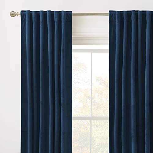 RYB HOME Navy Blue Velvet Blackout Curtains 52 x 96 Inches - Pack of 2, Bedroom & Living Room