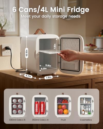 FANSEXPERT White Portable Mini Cosmetic Fridge 4L Skincare & Food Cooler & Warmer