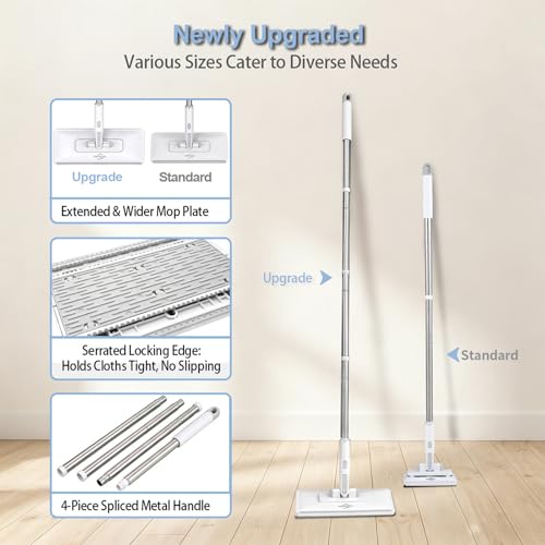 Yogkuse 48-Inch Clamp Mop with 6 Microfiber Cloths - Hands-Free Flat Floor Cleaner