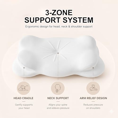 Large Cloud Sleep Pillow - White / Ergonomic Memory Foam Neck Support