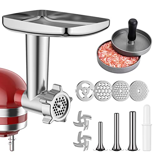HOZODO Meat Grinder Attachment for KitchenAid Stand Mixer - Silver & Grey