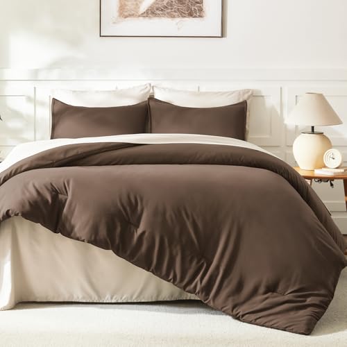 Litanika Brown Super King Plus Comforter Set - Solid Boho Bedding 3 Piece