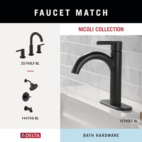 Delta Matte Black 4-Piece Bathroom Set Towel Rack Ring Toilet Paper Holder Hook - Nicoli