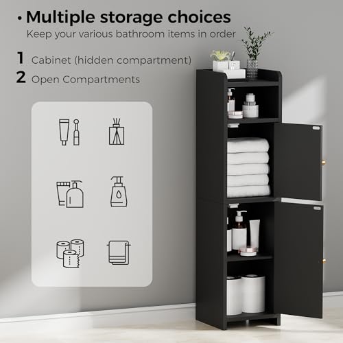 Small Bathroom Storage Cabinet - Black, Narrow 7.9 x 7.9 x 31.5 Inches