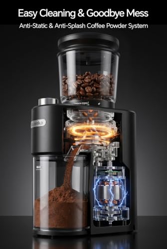 Ksionka Black Conical Coffee Bean Grinder - 38 Precise Settings, Anti-Static