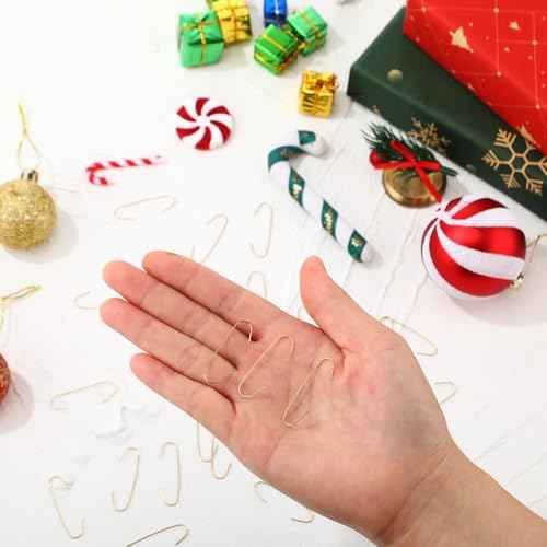 Shappy 300 Pack Ornament Hooks for Christmas Tree Decorations Mini Ornament Hangers Metal Xmas Hooks Small Wire Baubles Ball Hangers for Christmas Tree Decoration (Gold)