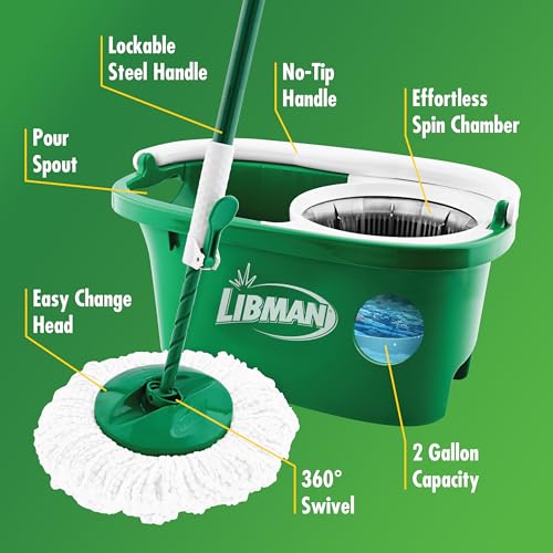 Libman Tornado Spin Mop System with Bucket & Wringer - Spin Mop Plus 1 Refill