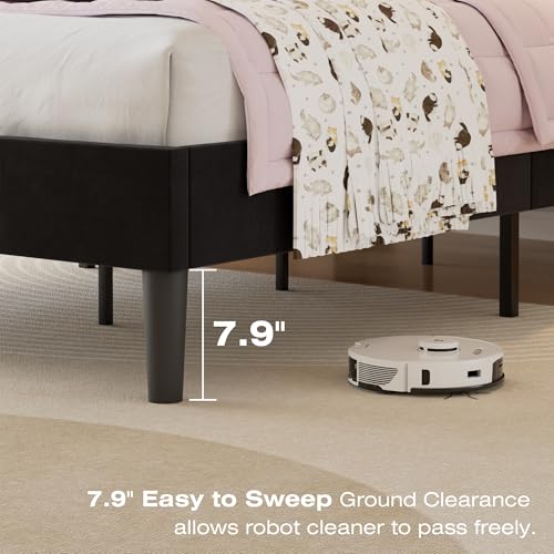 VECELO Twin Size Bed Frame with Upholstered Headboard - Black, 2-Black