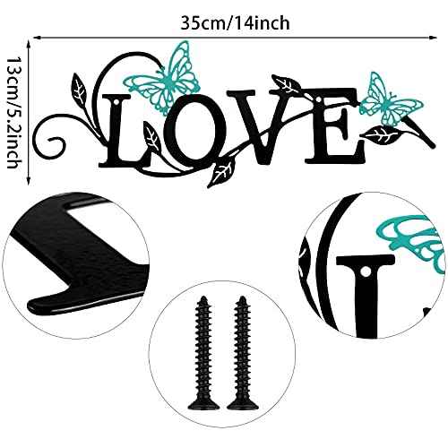 Metal Butterfly Love Sign Wall Decor Metal Black Love Word Sign Rustic Home Letter Ornament Cutout for Home Office Living Room Hanging Wall Decorations, 14 x 5 Inch