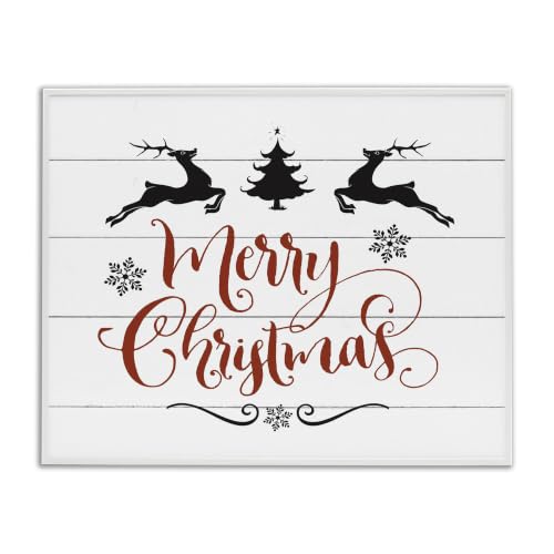 Merry Christmas Reindeer Holiday Framed Giclée Print 11 x 14 Inch White Frame