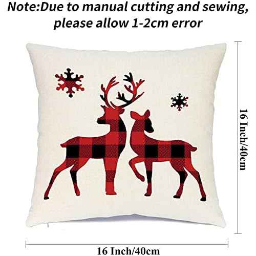 Ueerdand Christmas Decorations Pillow Covers 18¡¿18 Set of 4 Black and Red Xmas Farmhouse Buffalo Plaid Truck Throw Pillow Case for Holiday Home Sofa Couch