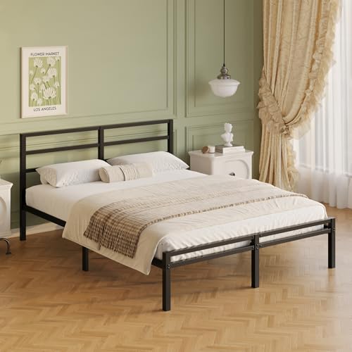 Queen Bed Frame with Headboard and Footboard - 12 Inch Metal Platform Bed, Stable & Easy Assembly - Black