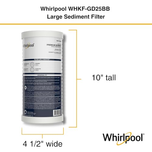 Whirlpool 10x4.5 Inch Whole House Sediment Water Filter Cartridge - 1 Pack, 25 Micron NSF Certified Replacement