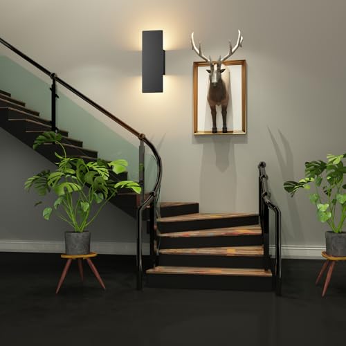 Black Wall Sconces 2-Pack - Modern Indoor LED Wall Mount Lights 3000K