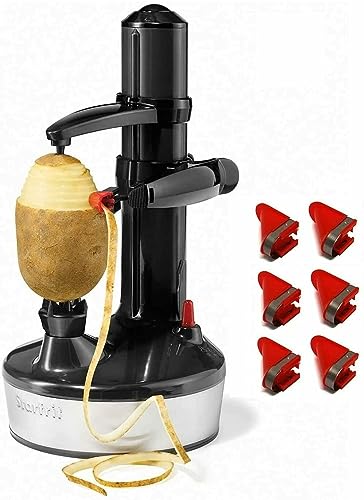 Electric Vegetable & Fruit Peeler - Black, Includes 6 Blades & Accessories