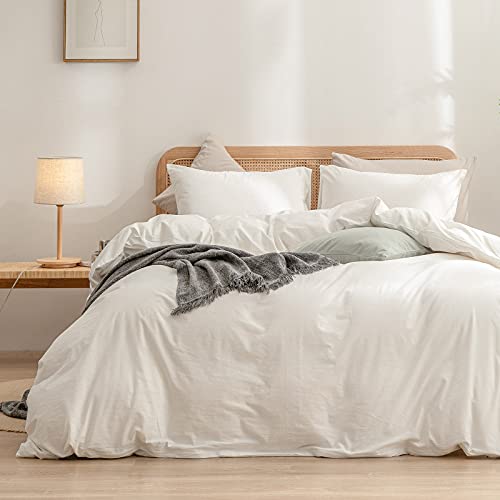 BESTOUCH Oversized King Cotton Duvet Cover Set Off White Linen Feel 120"x98"