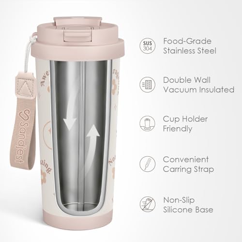 Inspiration SANDJEST 18oz Stainless Steel Travel Tumbler with 2-in-1 Lid - Gift for Women, Teen, Mom