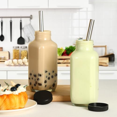 CUCUMI 24pcs 16oz Glass Juice Bottles with Lids, Stickers, & Accessories