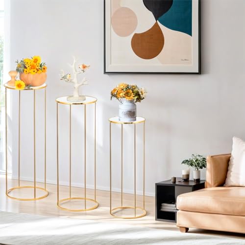 Bonastella Cylinder Pedestal Stand Set for Parties - Reusable Metal & PVC, 3PCS Variation of Cylinder