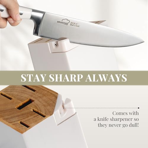 14-Piece Kitchen Knife Set with Block & Sharpener - Full Tang German Stainless Steel