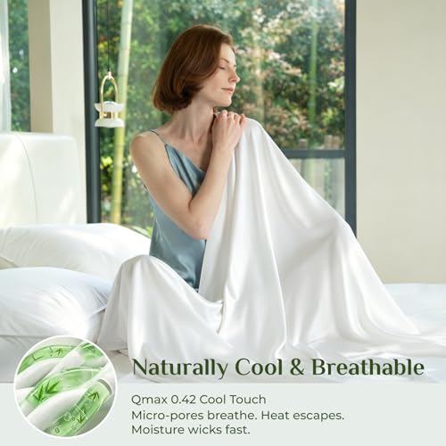 Bamboo Viscose Sheet Set - Queen Size, 4 Pieces, White, Cooling & Breathable
