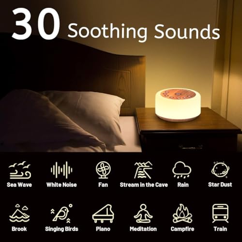 ColourNoise Wooden Grain Sleep Sound Machine with 30 Soothing Sounds & 12 Color Night Lights for Baby & Kids