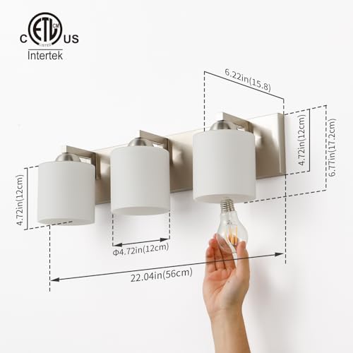 Mirrea 3-Light Brushed Nickel Bathroom Vanity Light with White Glass Shades - Variation of Brushed Nickel / 3-Light