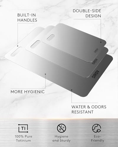 Sirov 3-Piece Titanium Cutting Board Set - 8”, 11.6”, 15” Non-Toxic, Dishwasher Safe Kitchen Chopping Boards