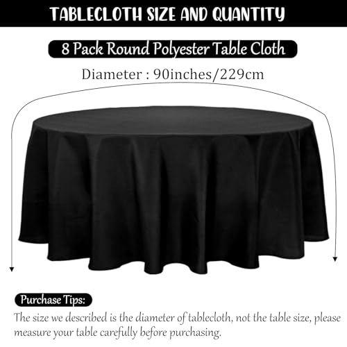 Fivenl 8 Pack Round Tablecloth 90 Inch Table Covers Bulk Washable
