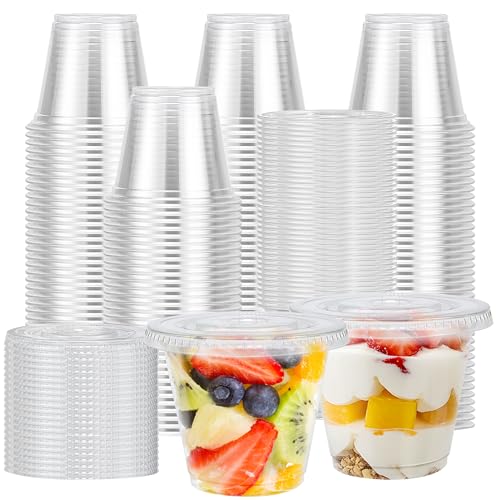 300 Pack 9 oz Clear Plastic Cups with Flat No Hole Lids - Leak-Proof, Disposable, Food-Grade PET