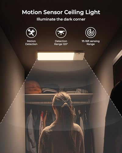 White 2-Pack Rechargeable Motion Sensor Ceiling Light - Cordless LED Closet Light