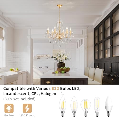 Gold 27" High 22" Wide Crystal Chandelier Light Fixture - Modern 6-Light Pendant