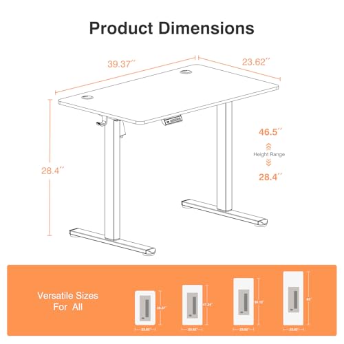 Sweetcrispy White 40x24 Inch Electric Standing Desk with Memory Presets