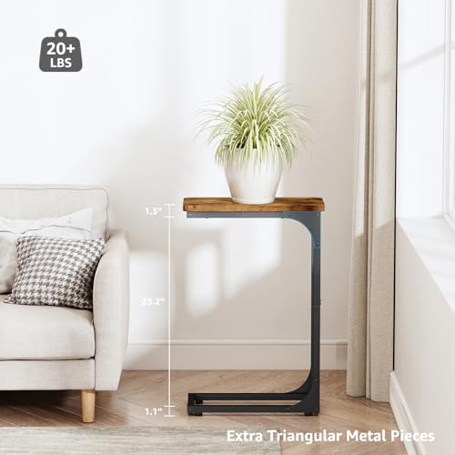 QEEIG Narrow C-Shape Side Tables Set of 2 - 7.1 Inch Width, Brown