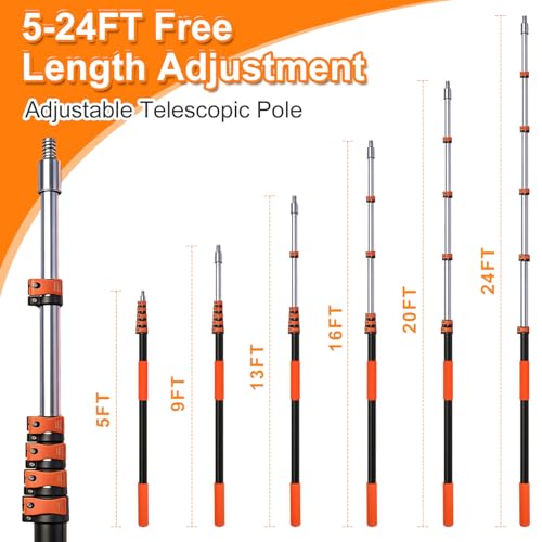 TONYINGO 5-24FT Telescoping Duster Kit with Extension Pole & Multi-Tool Set for High Ceilings