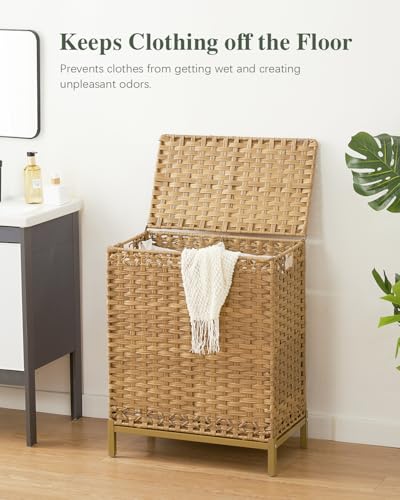 Large 112L Natural Rattan Laundry Hamper with Lid & Removable Liners - Foldable & Mesh Bags Included