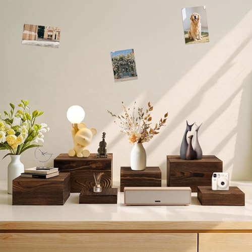 Wood Buffet Risers and Stands Set with Food Signs - Rustic Cake Display