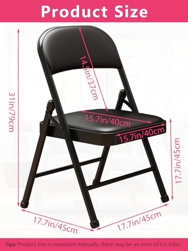 Black PU Leather Folding Chairs 2 Pack with Padded Cushions - Portable & No Assembly