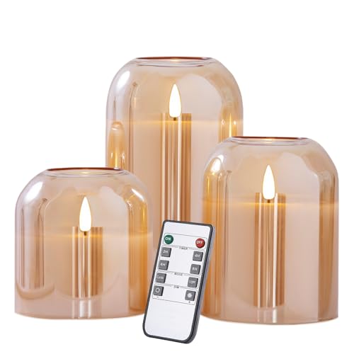 Gold Flameless Candles with Remote Control 4-6 Inch Flickering LED Pillars