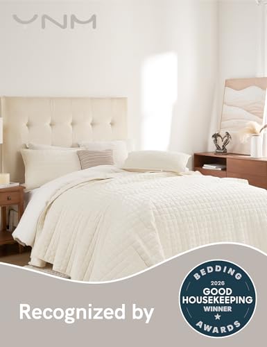 YnM Velvet Cream White Weighted Blanket 90x104in 50lb Oversized Bedspread