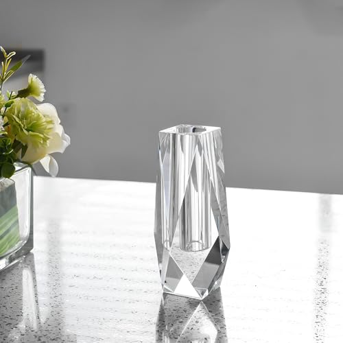 Kitcom Medium Crystal Vase for Home & Wedding Decor, Clear, 2.4x6.3 Inches