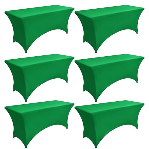 ZarzaaSik 6-Pack 8ft Spandex Table Covers for Rectangle Folding Tables - Washable Elastic Tablecloth - Ultimate Fitted Table Protector for Birthday Parties, Trade Shows, Banquet
