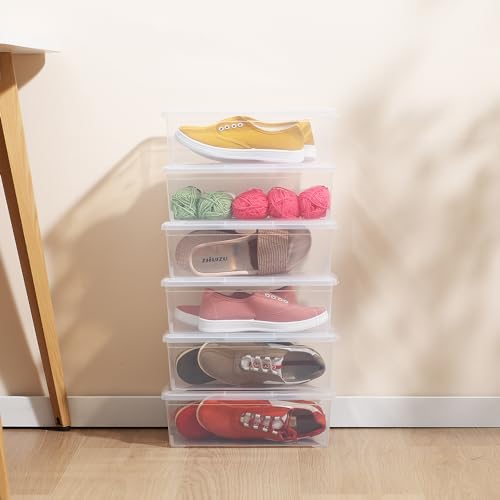 Novelinks 12 Pack 6QT Plastic Shoe Storage Bins with Lids - Space-Saving Organizers