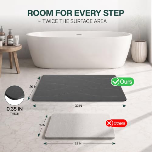 Large Diatomaceous Earth Bath Mat - Extra Large 32 x 20 Inches, Dark Gray