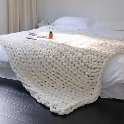 Chenille Chunky Knit Throw Blanket - Cream, 40x50 Inches - Home Decor
