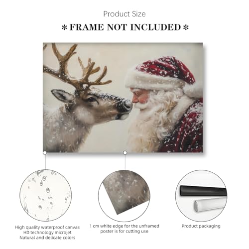 Yermidi Vintage Santa Claus Reindeer Canvas Wall Art 8x12 Unframed